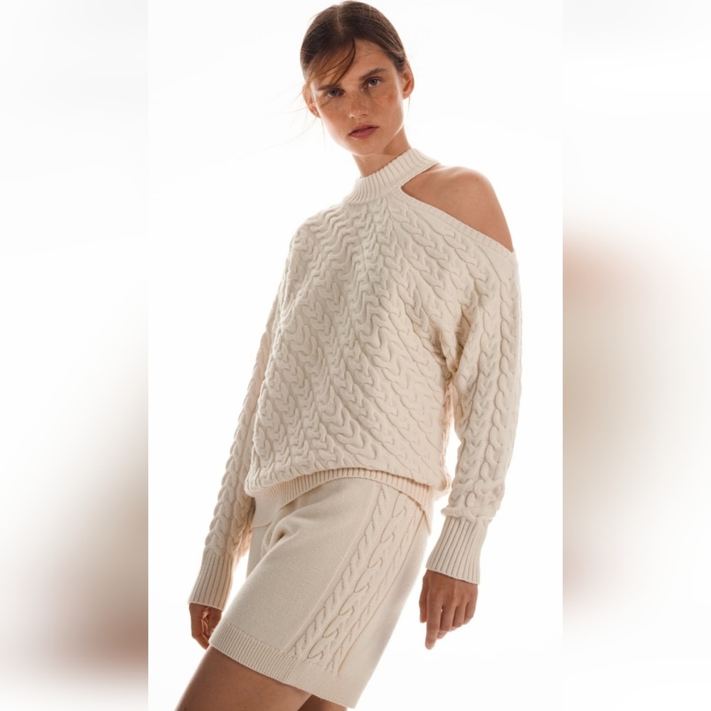 Zara - 2 Pieces - Cream Cable Knit Lounge Set